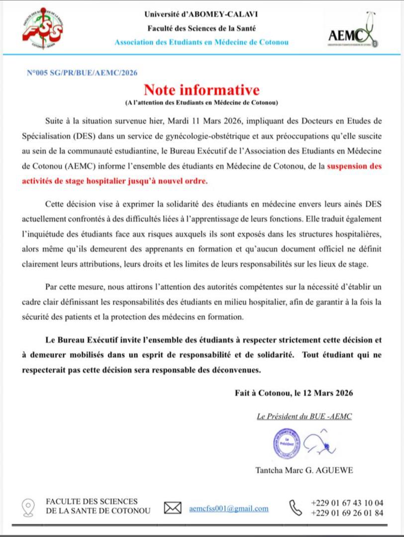 DEUX MEDECINS CONGOLAIS EN SPECIALISATION EN GYNECOLOGIE OBSTETRIQUE CONDAMNES A 1 AN DE PRISON FERME AU BENIN